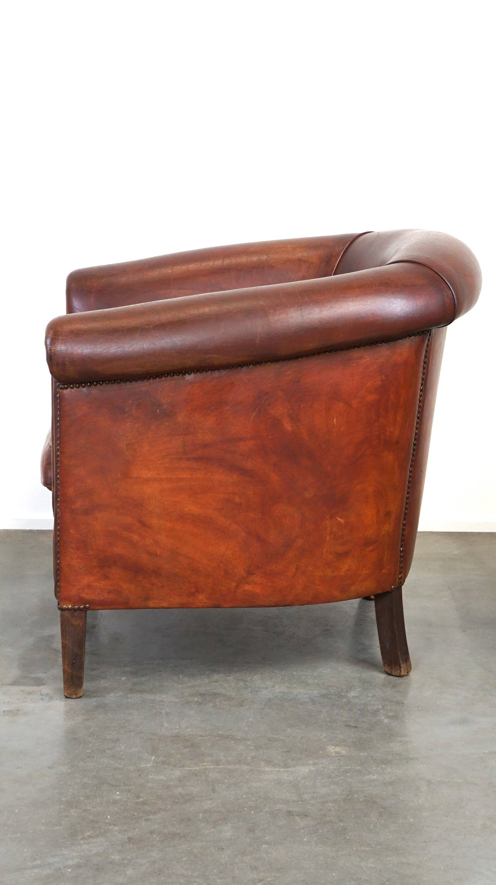 Comfortable, Spacious Sheepskin Leather Club Chair with a Loose Seat Cushion