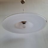 Vintage very large murano white swirl ceiling light clear rim