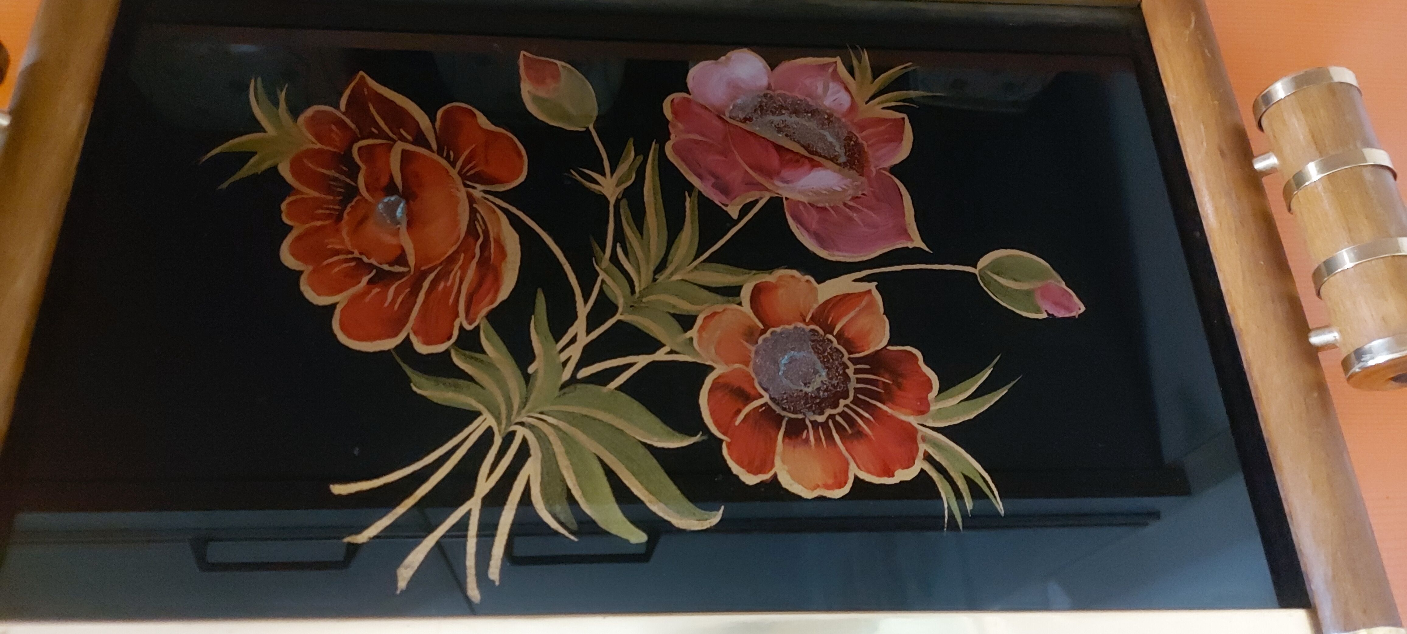 Art deco style wood and brass serving tray