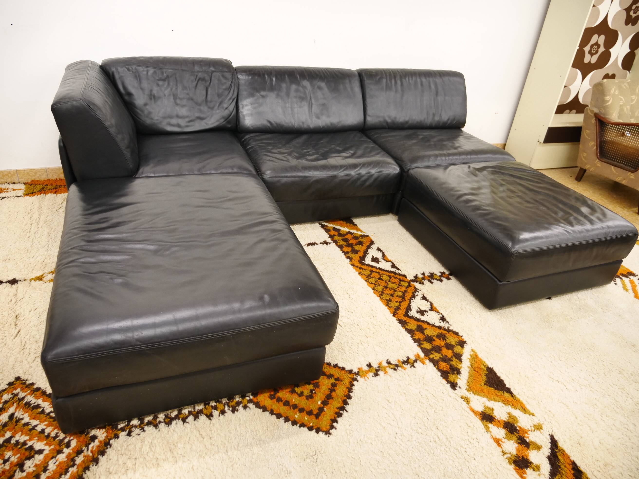 Mid-Century modular sofa in leather by De Sede, Set of 5, 1970s