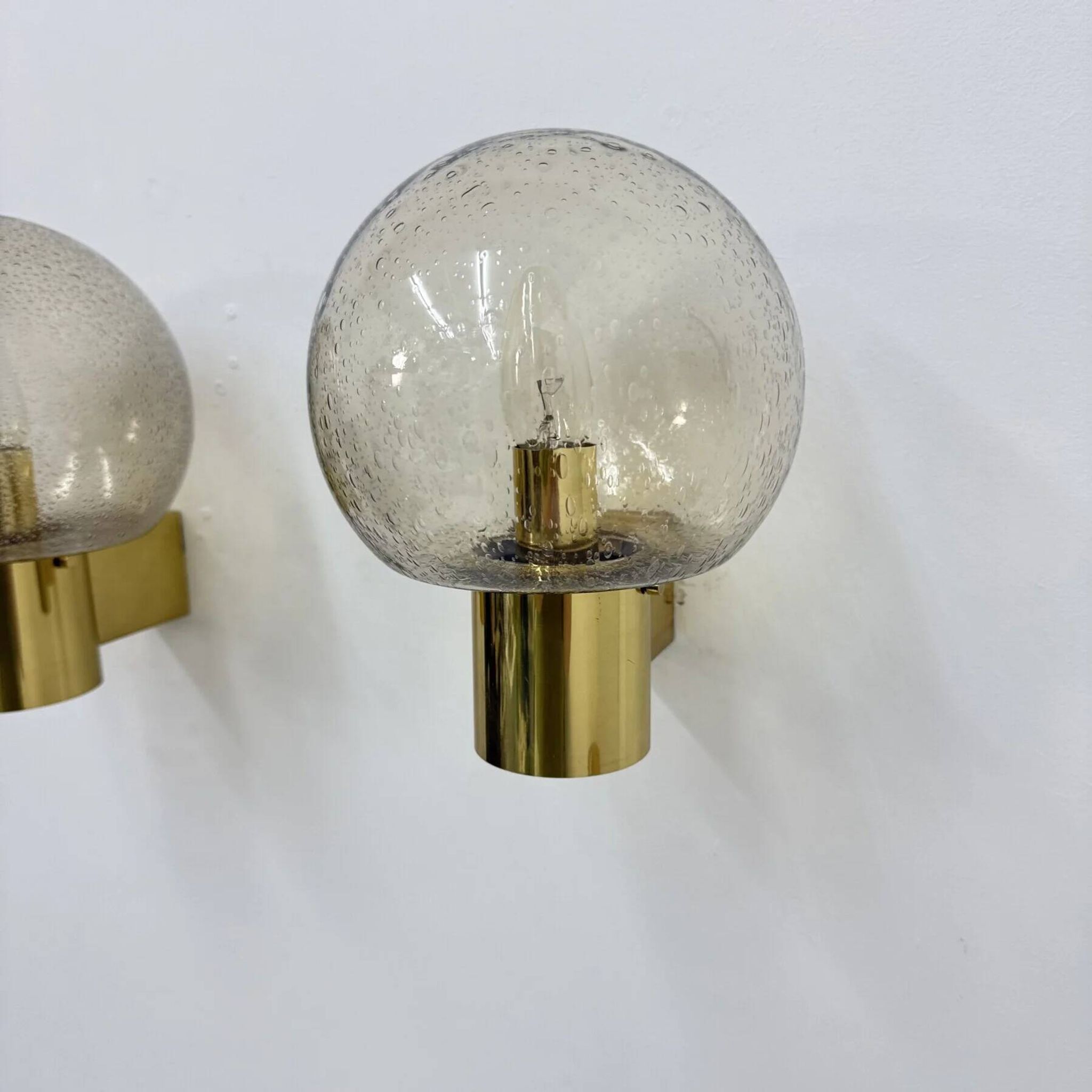 Mid-century Limburg Glashütte wall light brass with smoked bubble glass, 1970s