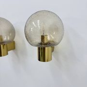 Mid-century Limburg Glashütte wall light brass with smoked bubble glass, 1970s