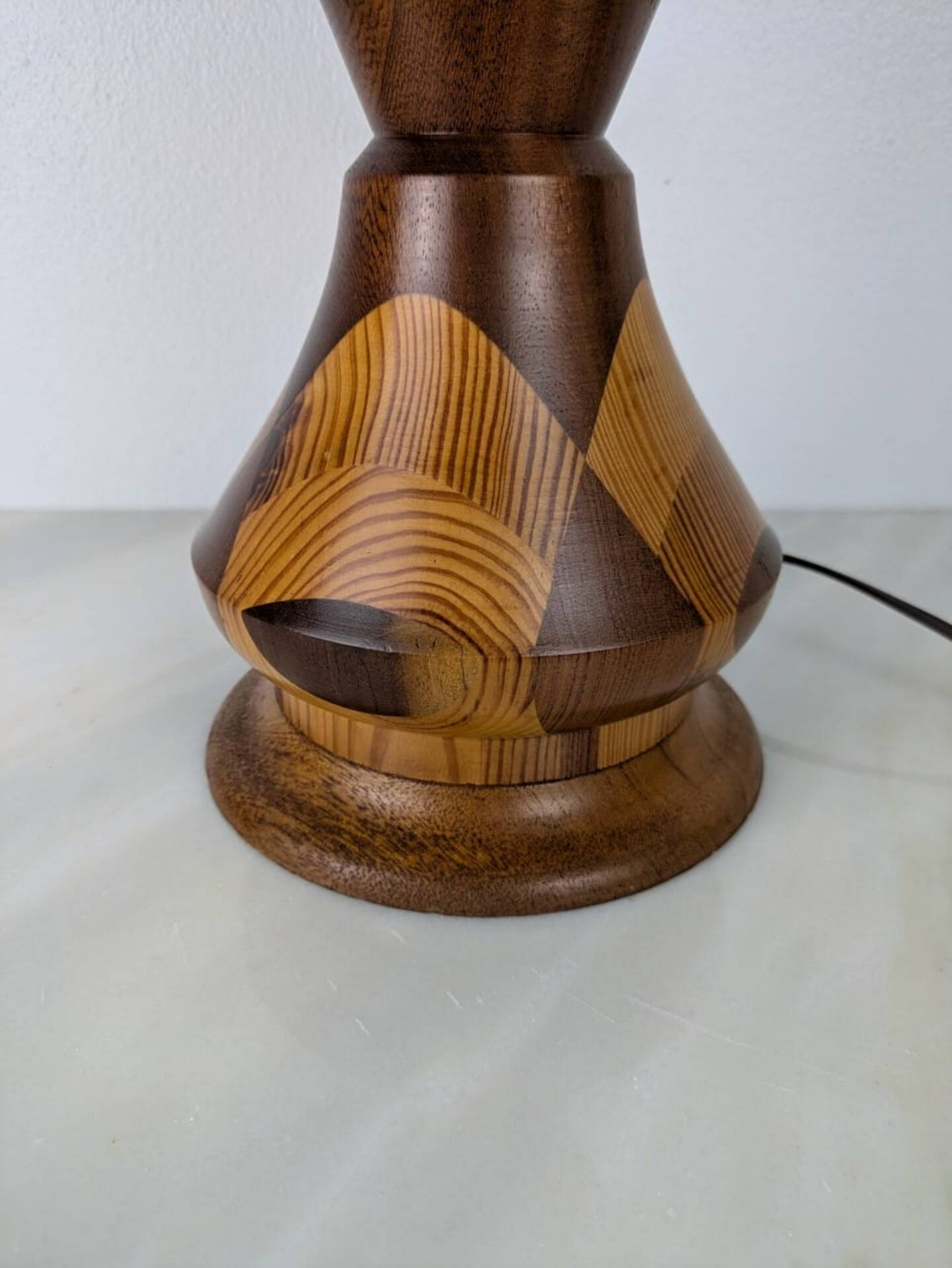 Vintage Marquetry Wooden Table Lamp (1970s) - 57 cm