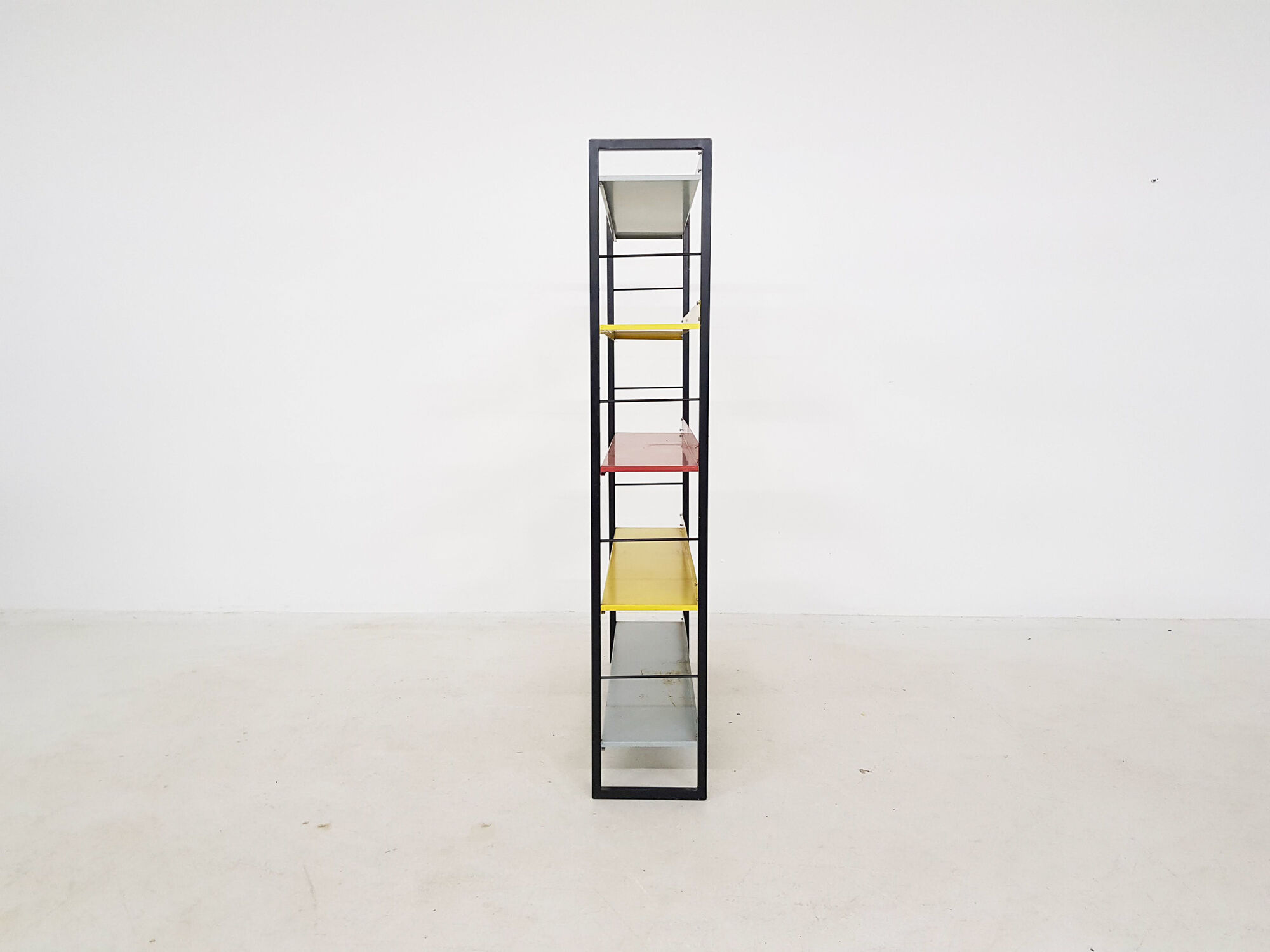A. D. Dekker for Tomado free standing metal book shelves, The Netherlands 1950's