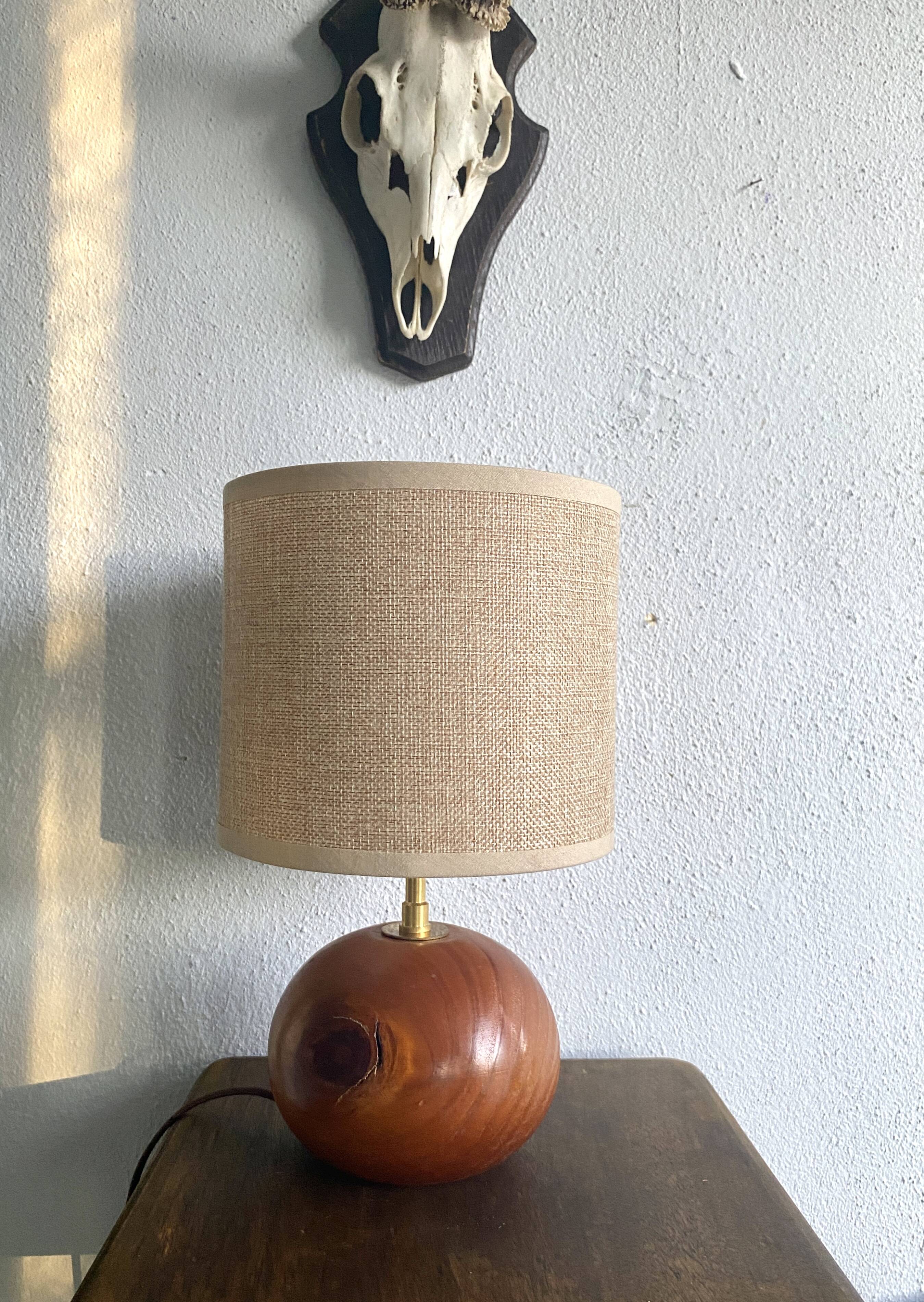 Wooden lamp, 2m fabric cable, fabric lampshade