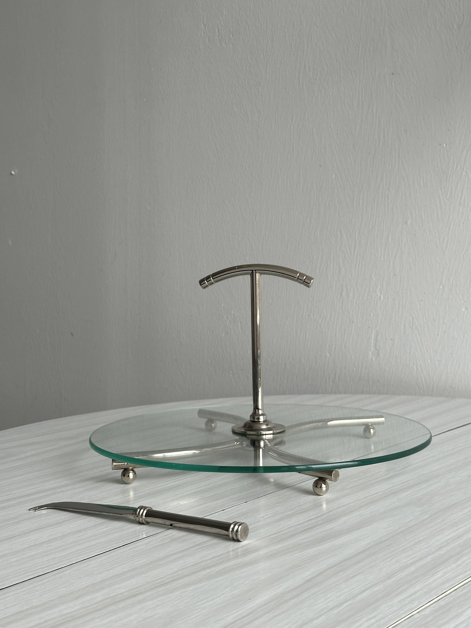 Glass and silver metal cheese board