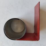 Modernist extendable bookends in brushed stainless steel and red 1970's