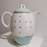 Porcelain teapot vintage iron earth Lunéville green golden water