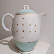 Porcelain teapot vintage iron earth Lunéville green golden water