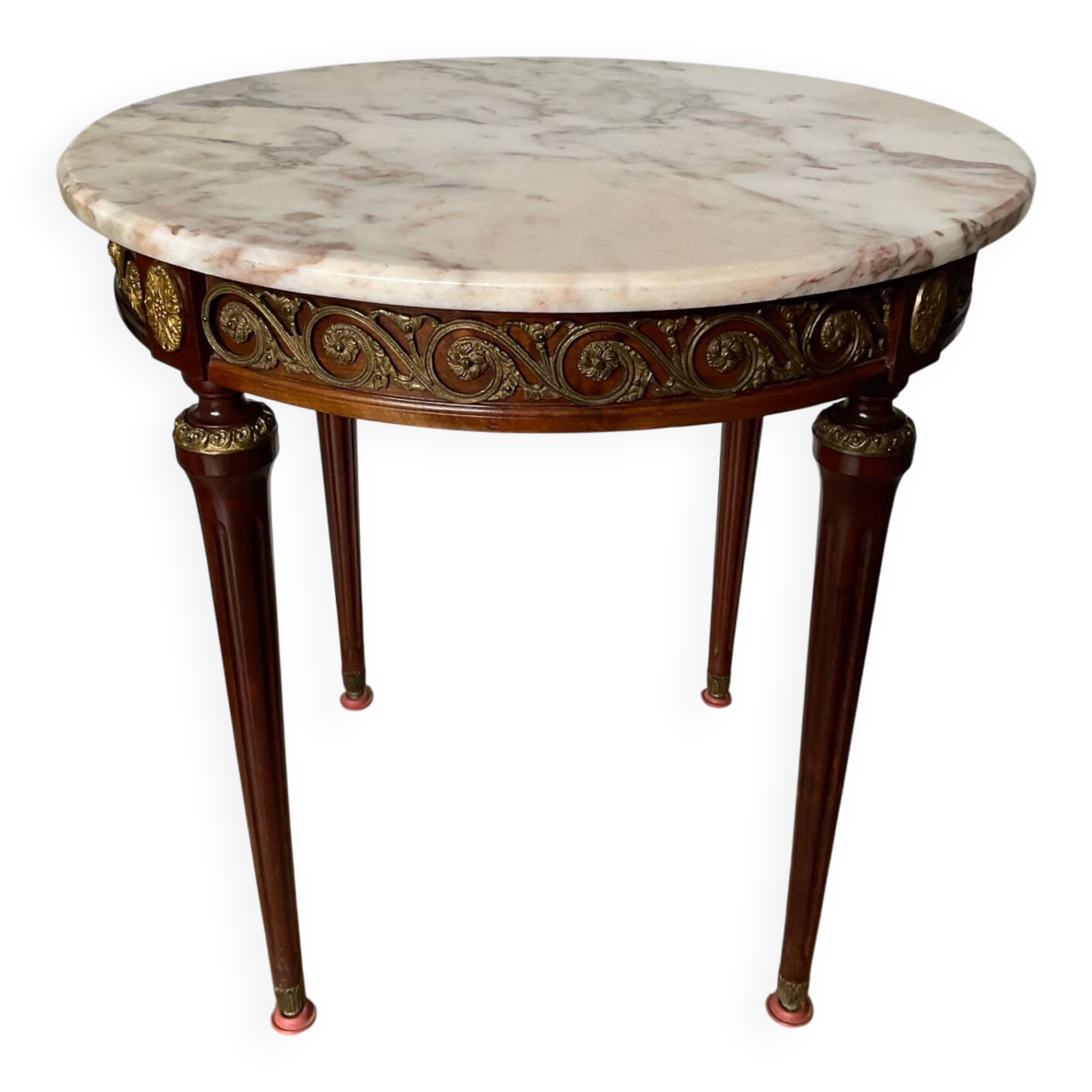 Louis XVI style side table in wood, marble and brass