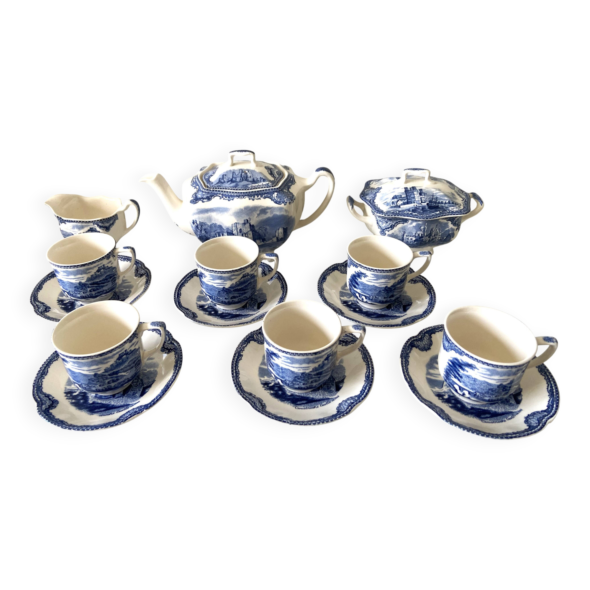 Vintage Johnson Brothers Old Castles Blue Coffee and Chocolate Tea Set