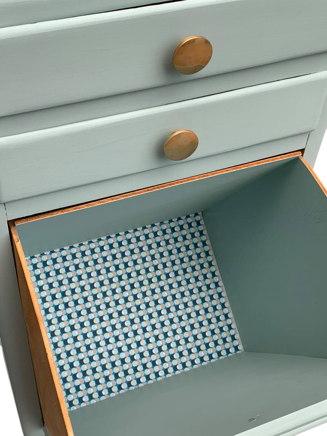 Vintage gray green bathroom chest of drawers