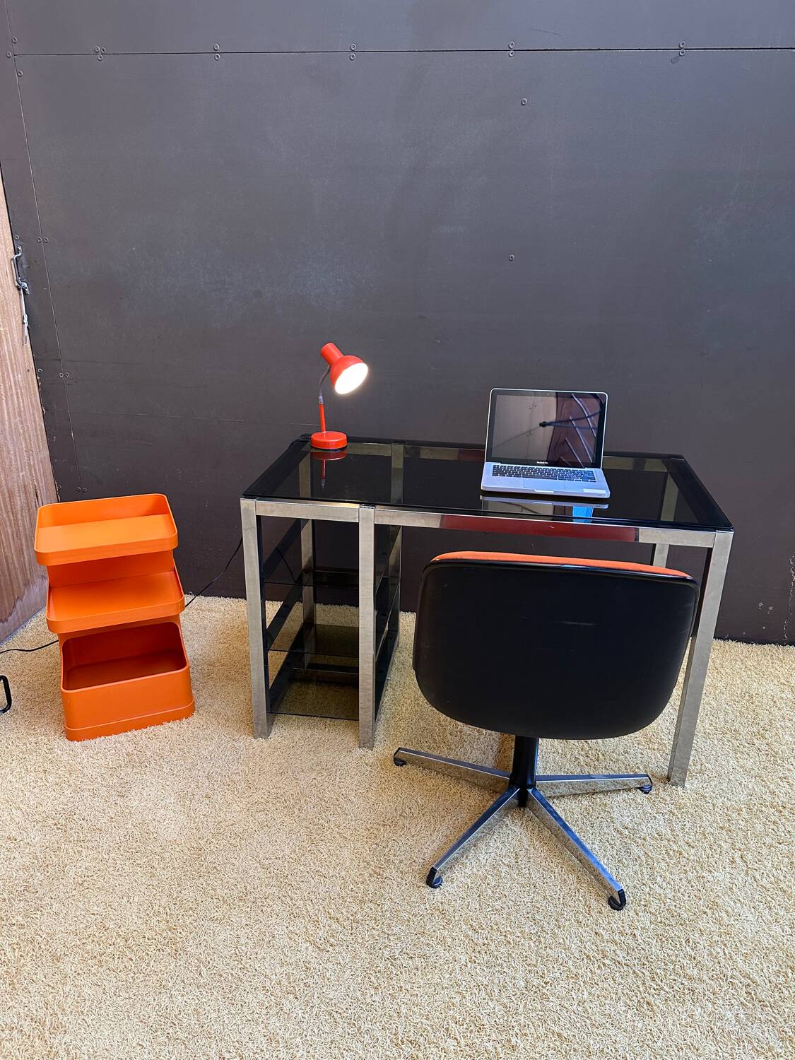 Metal and smoked glass desk