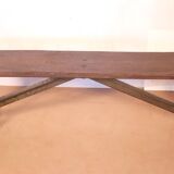 Old Burmese teak bench and wrought iron base