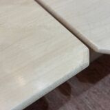 Pair of square nesting coffee tables in white beige travertine marble