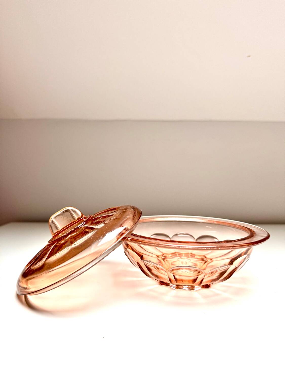 Set of two vintage pink glass boxes