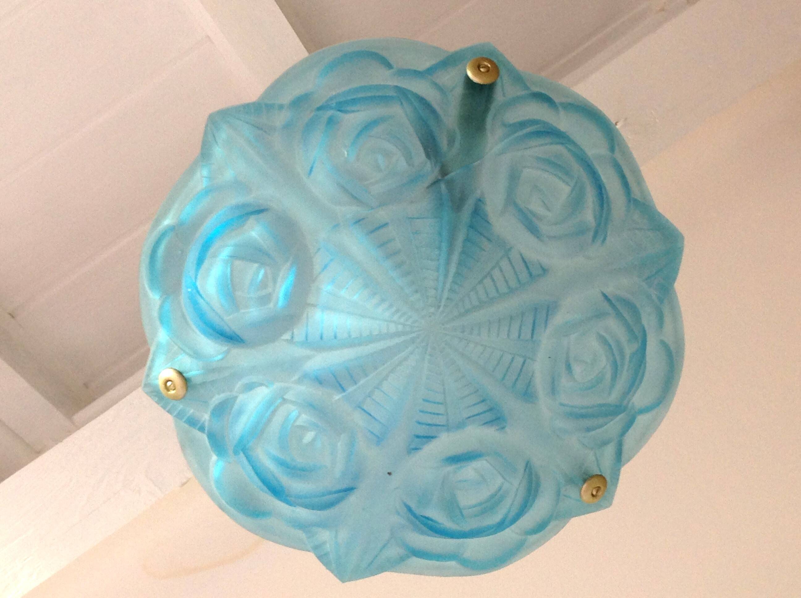 Suspension in blue glass paste signed Degué / art deco style