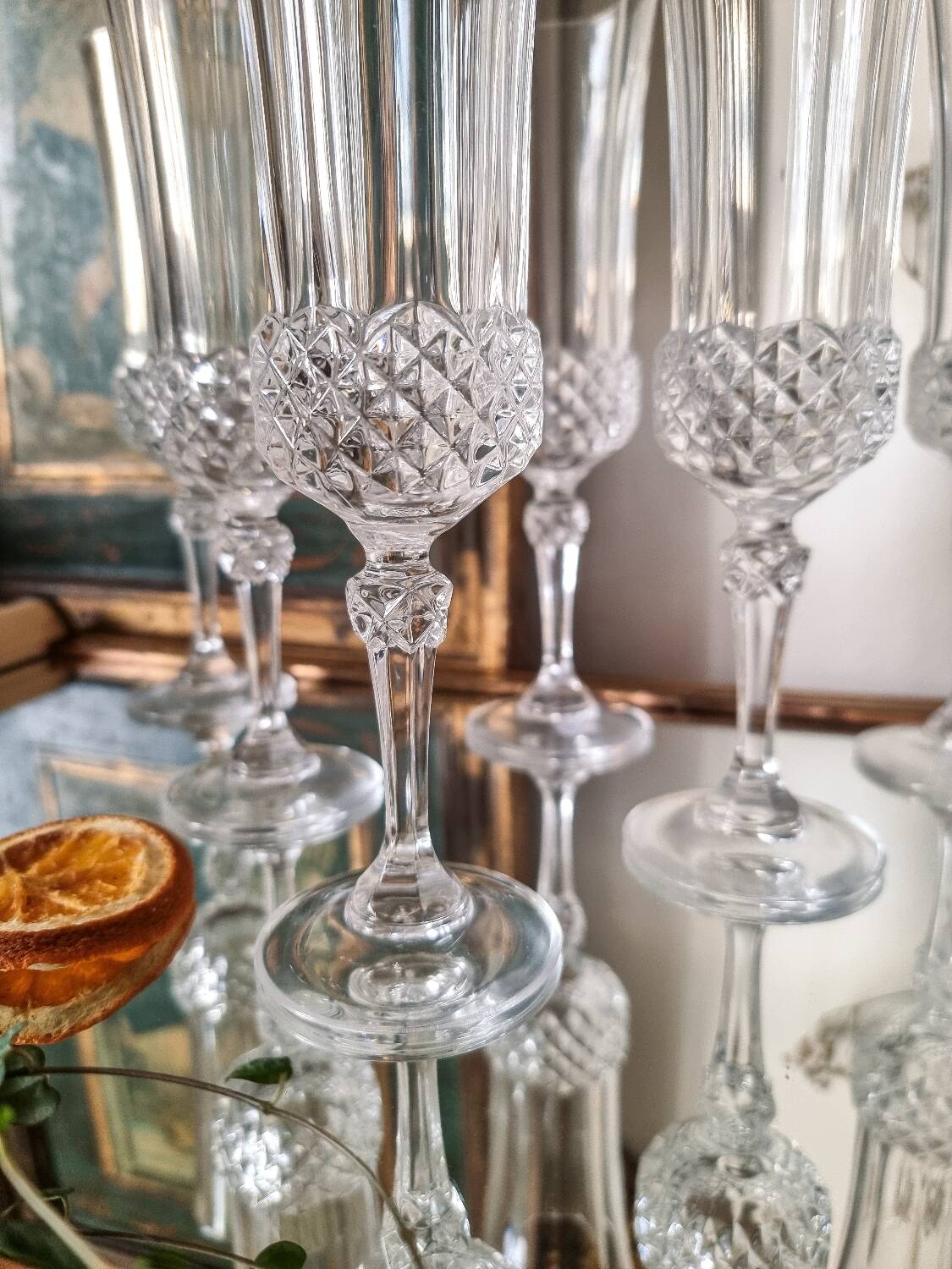 6 Champagne flutes, Arques crystal, Valencay model
