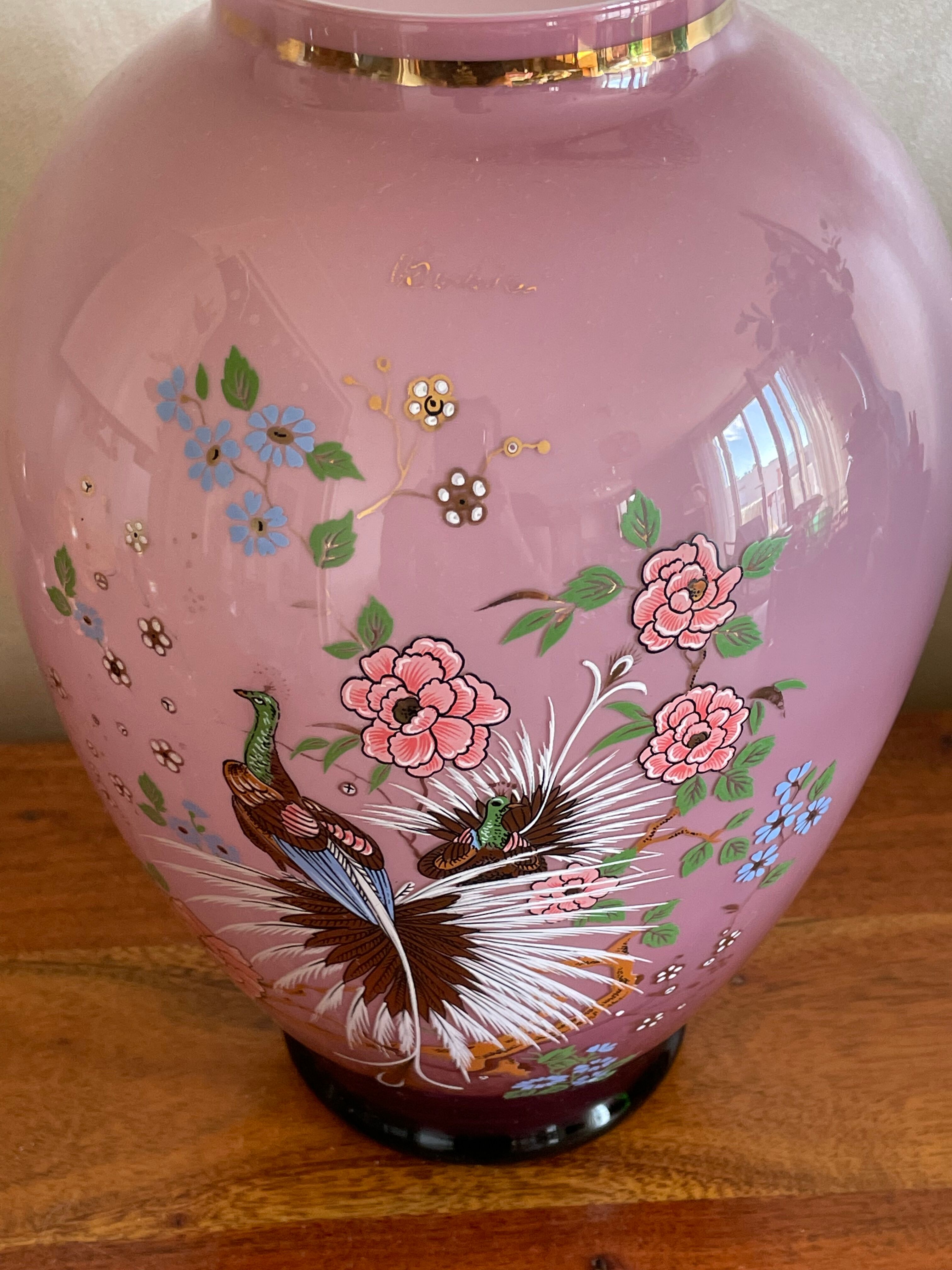Opaline vase peacock decoration