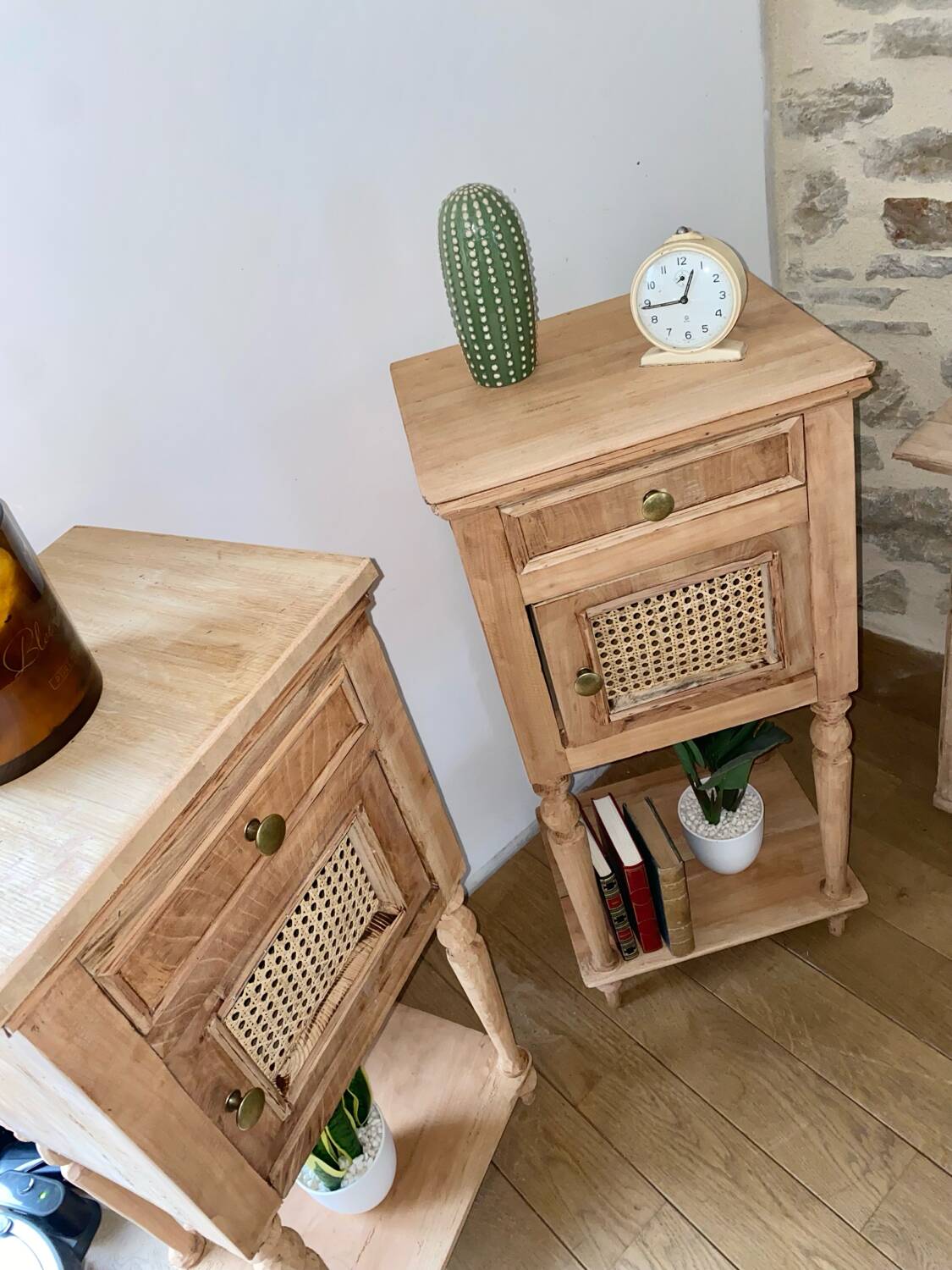 Pair of solid wood cane bedside or nightstands