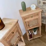 Pair of solid wood cane bedside or nightstands