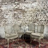 Suite of four cane armchair in gray lacquered wood stamped gouffé louis xv style