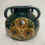 Vase Elchinger ceramic 4 detached handles polychrome floral decoration