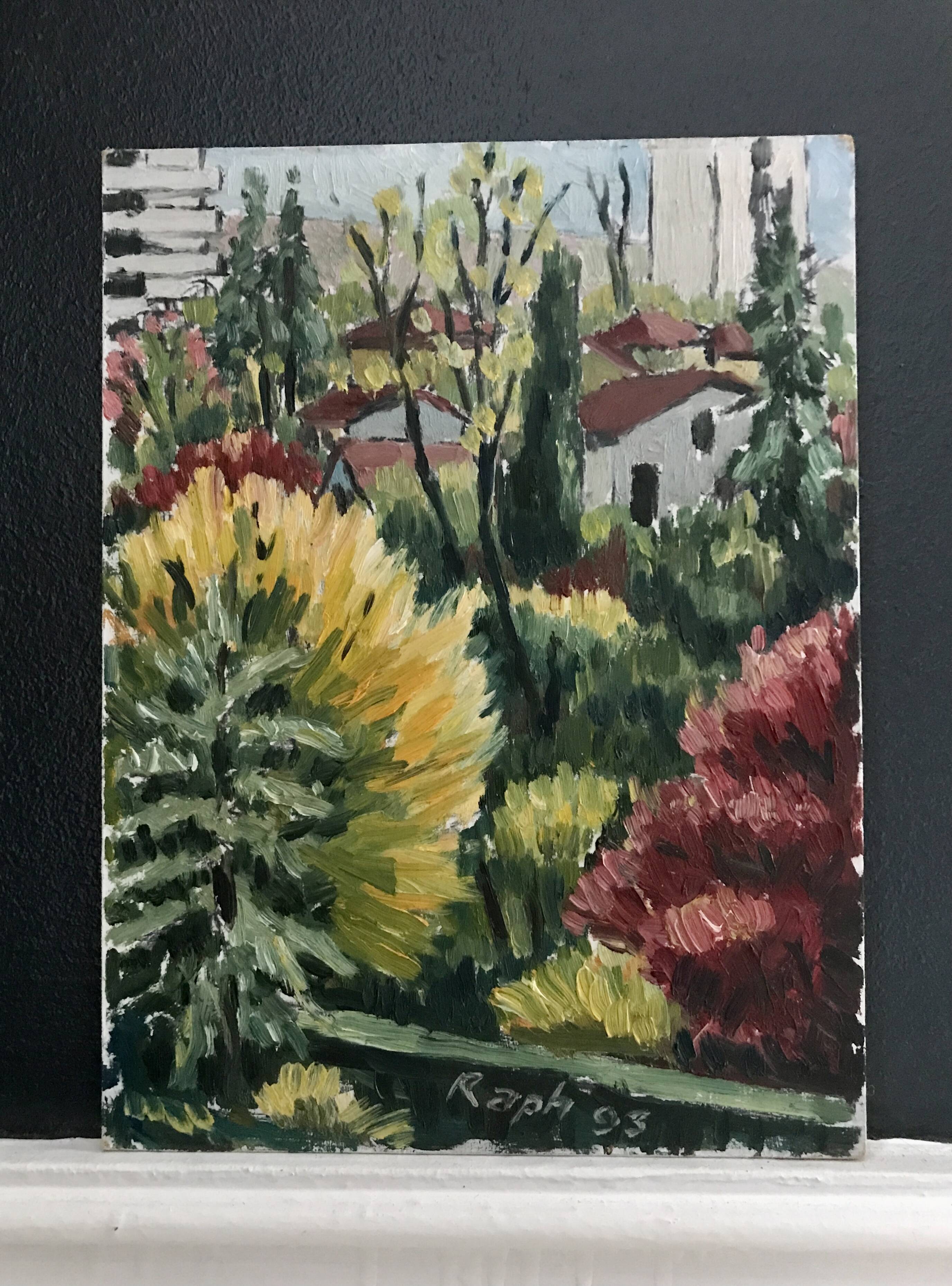 Small oil on Isorel "Flowering view"