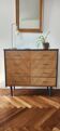 Blue chevron wood 4-drawer chest of drawers