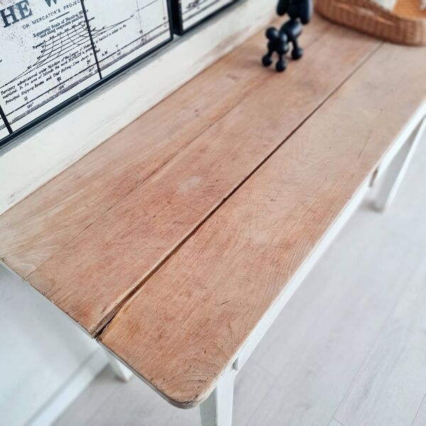 Comptoir ancien, table de métier en bois
