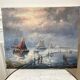 Painting seascape sailboats signed vintage