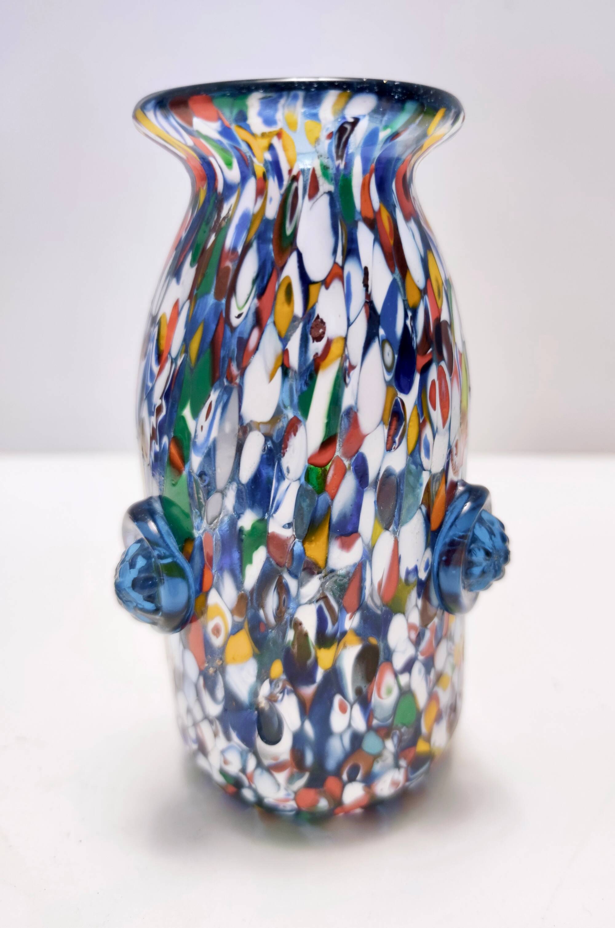 Blue Murano Glass Vase Attributed to Fratelli Toso with Murrines, Italy