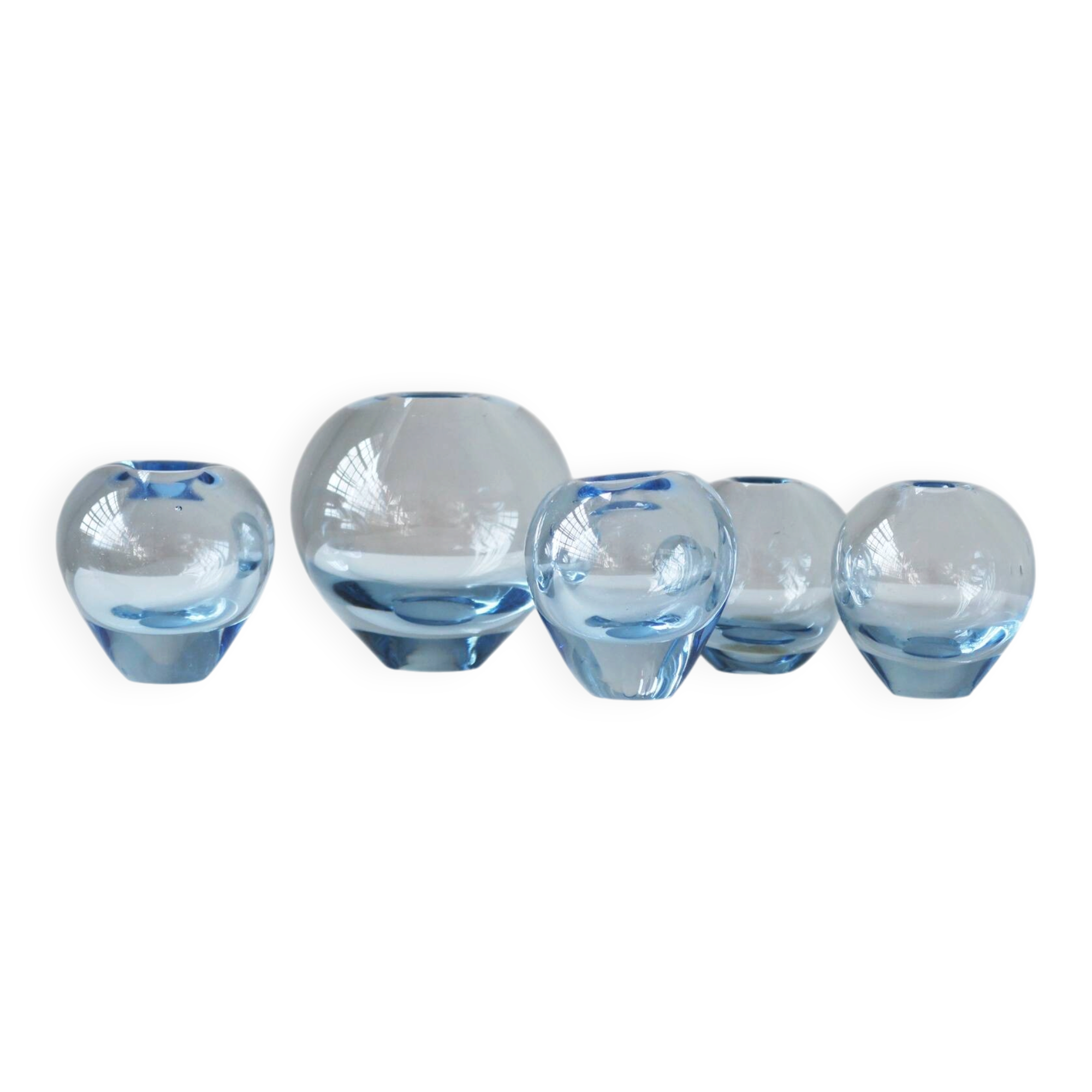 Vases Rondo Aqua par Per Lütken pour Holmegaard, Danemark, Ensemble de 5