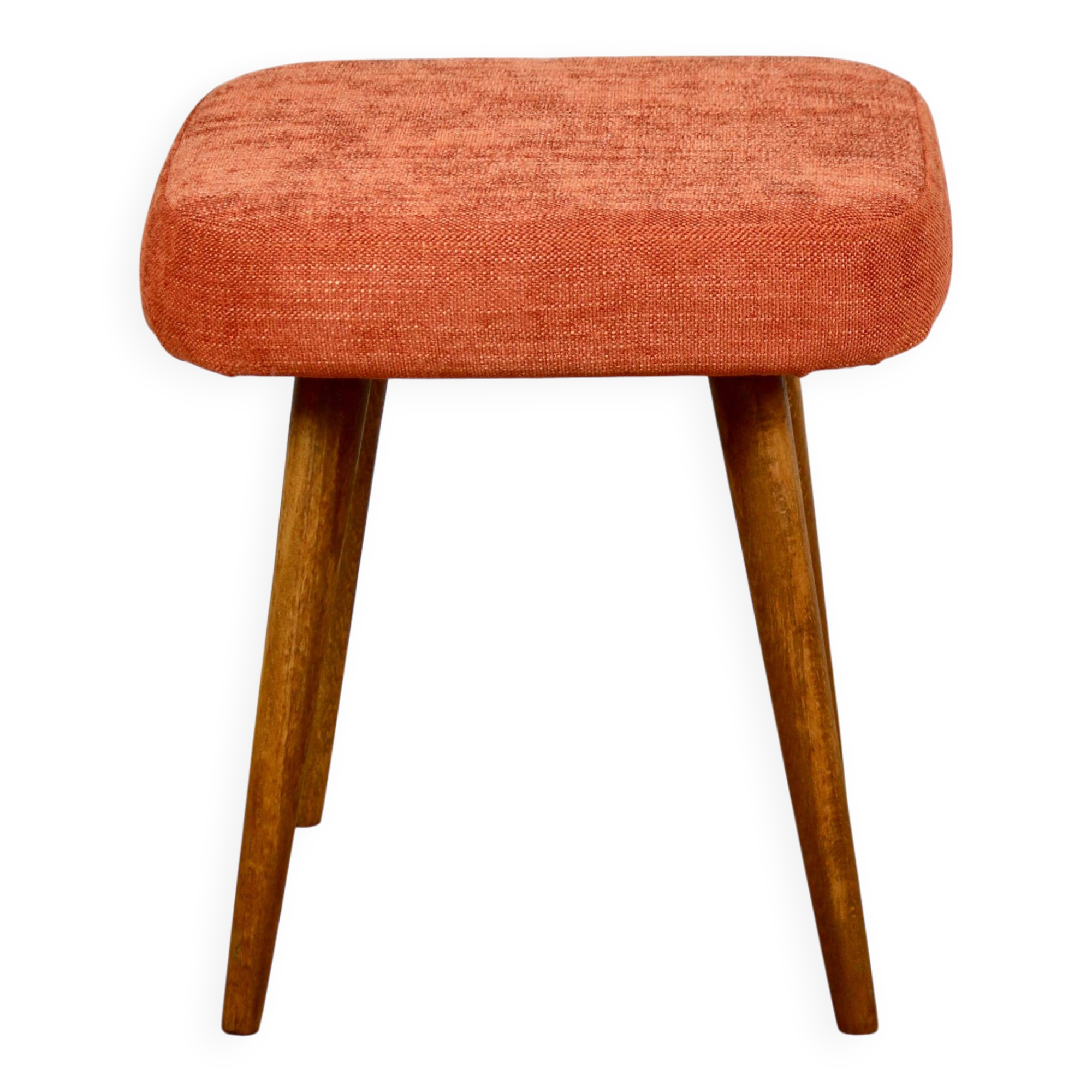 Orange terracotta square vintage stool PRL 1970s