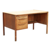 Vintage writing desk in laminated wood, 2 drawers, 1960s design