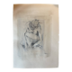 Tableau signé fusain portrait de femme accroupie