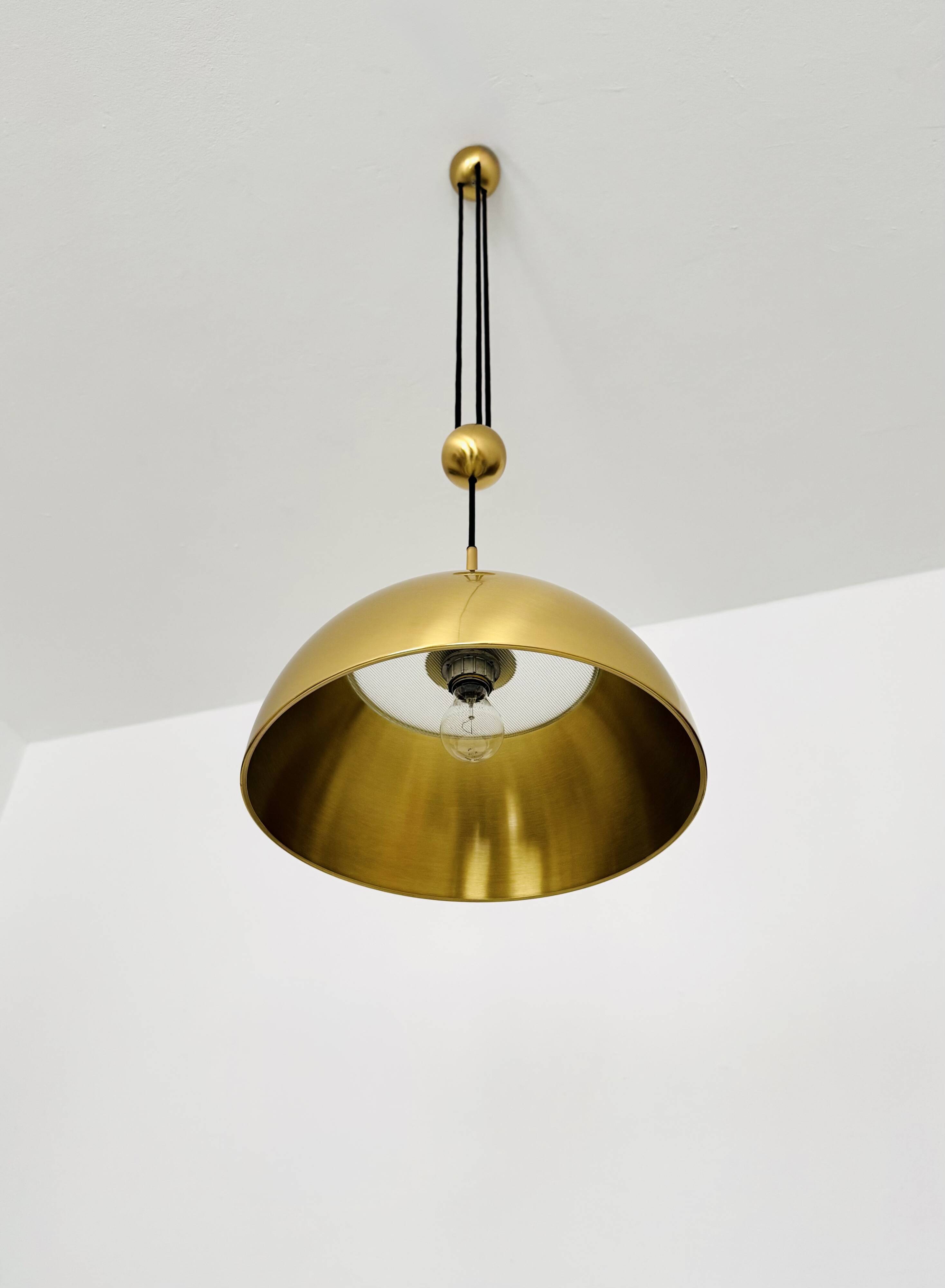 Breathtaking Brass Pendant Lamp with Counterweight by Florian Schulz