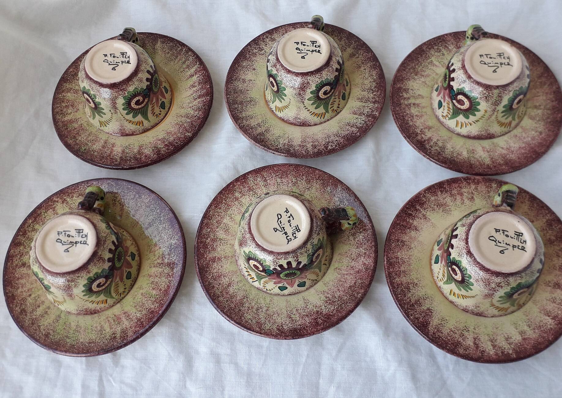 6 Quimper Fouillen cups