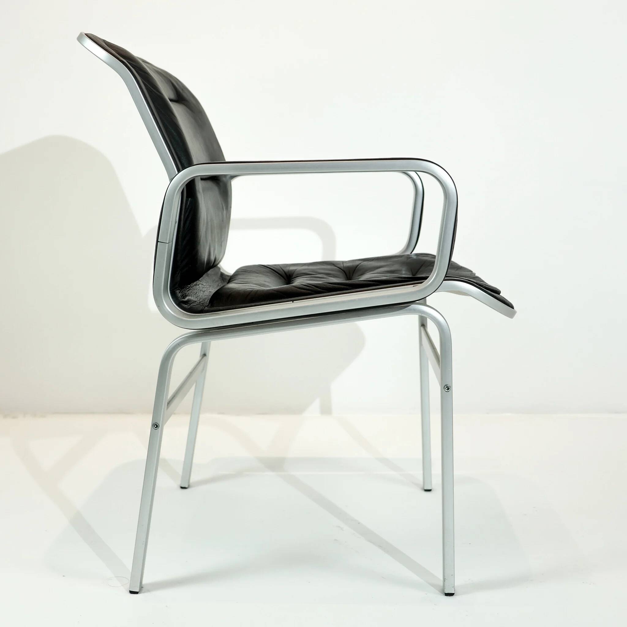 Vintage office chair, aluminium frame and black leather, Sweden 1960s.