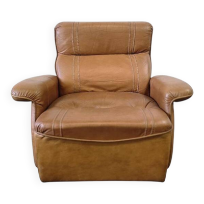 Fauteuil vintage en cuir cognac / fauteuil une place / fauteuil