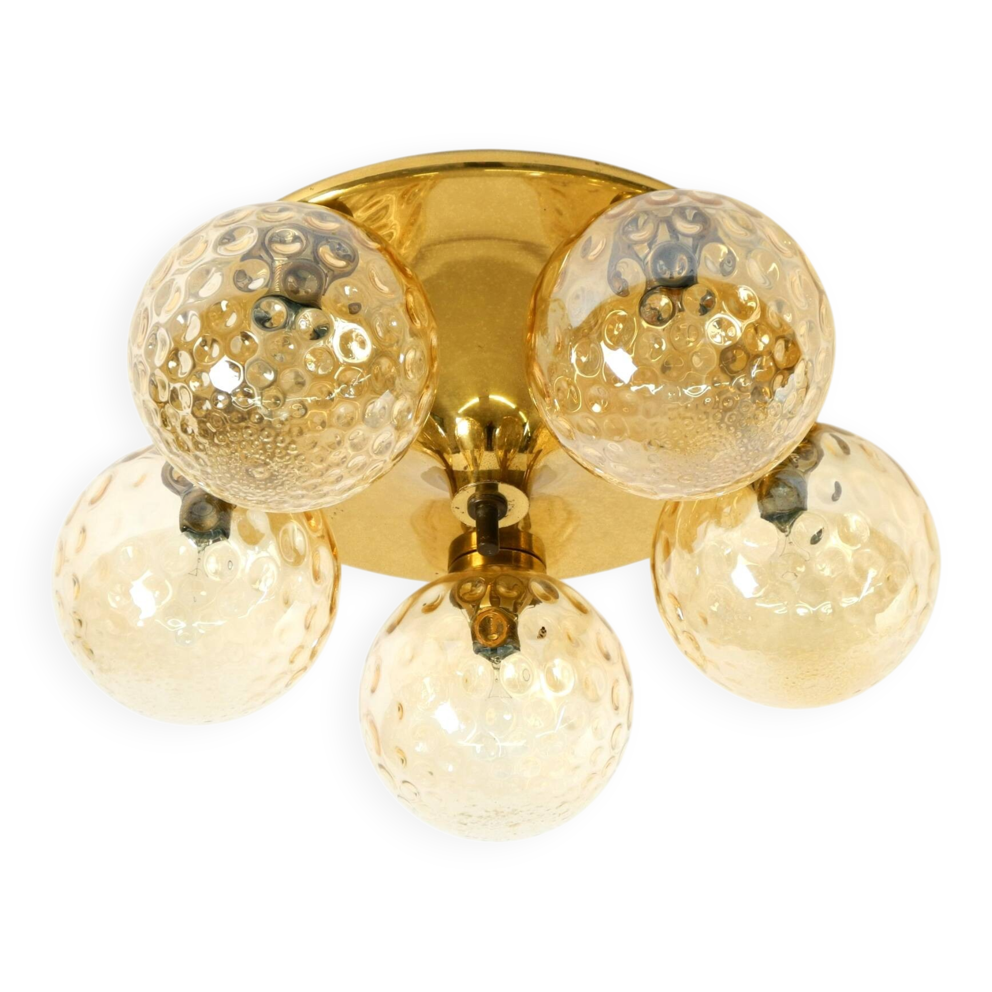 1960s Space Age brass ceiling lamp with 5 glass balls