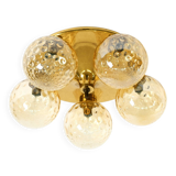 1960s Space Age brass ceiling lamp with 5 glass balls