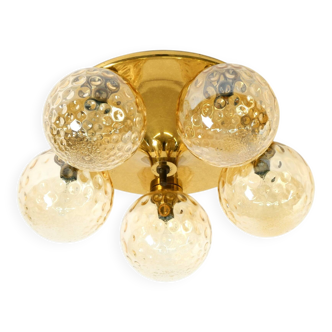 1960s Space Age brass ceiling lamp with 5 glass balls