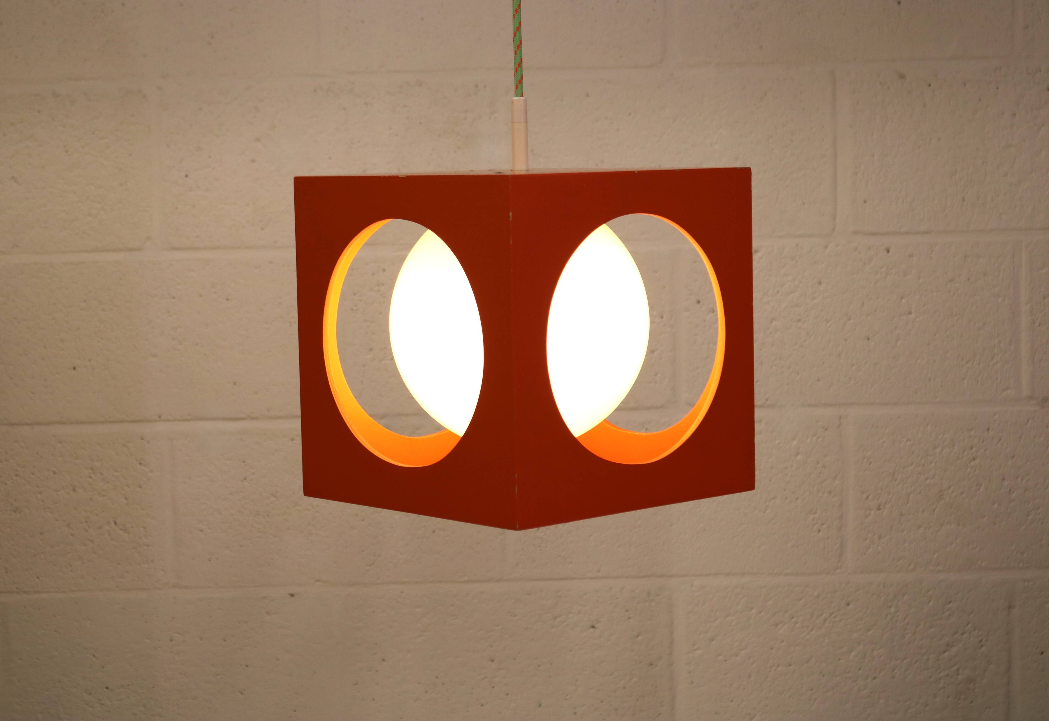 Orange Poker Dice Pendant Lamp - 1970s Space Age Lighting
