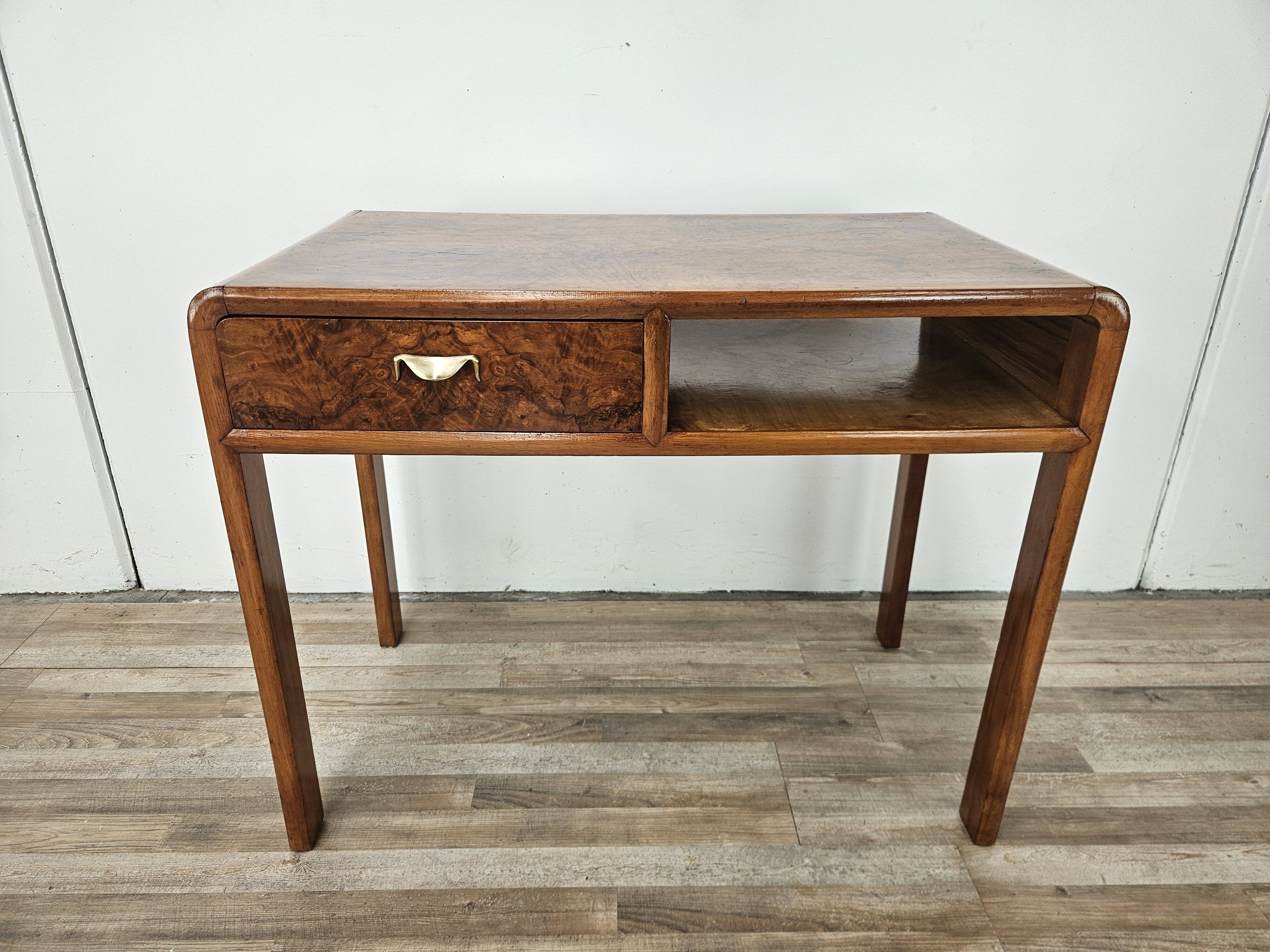 1950s Art Decò writing desk in walnut burl and blond walnut