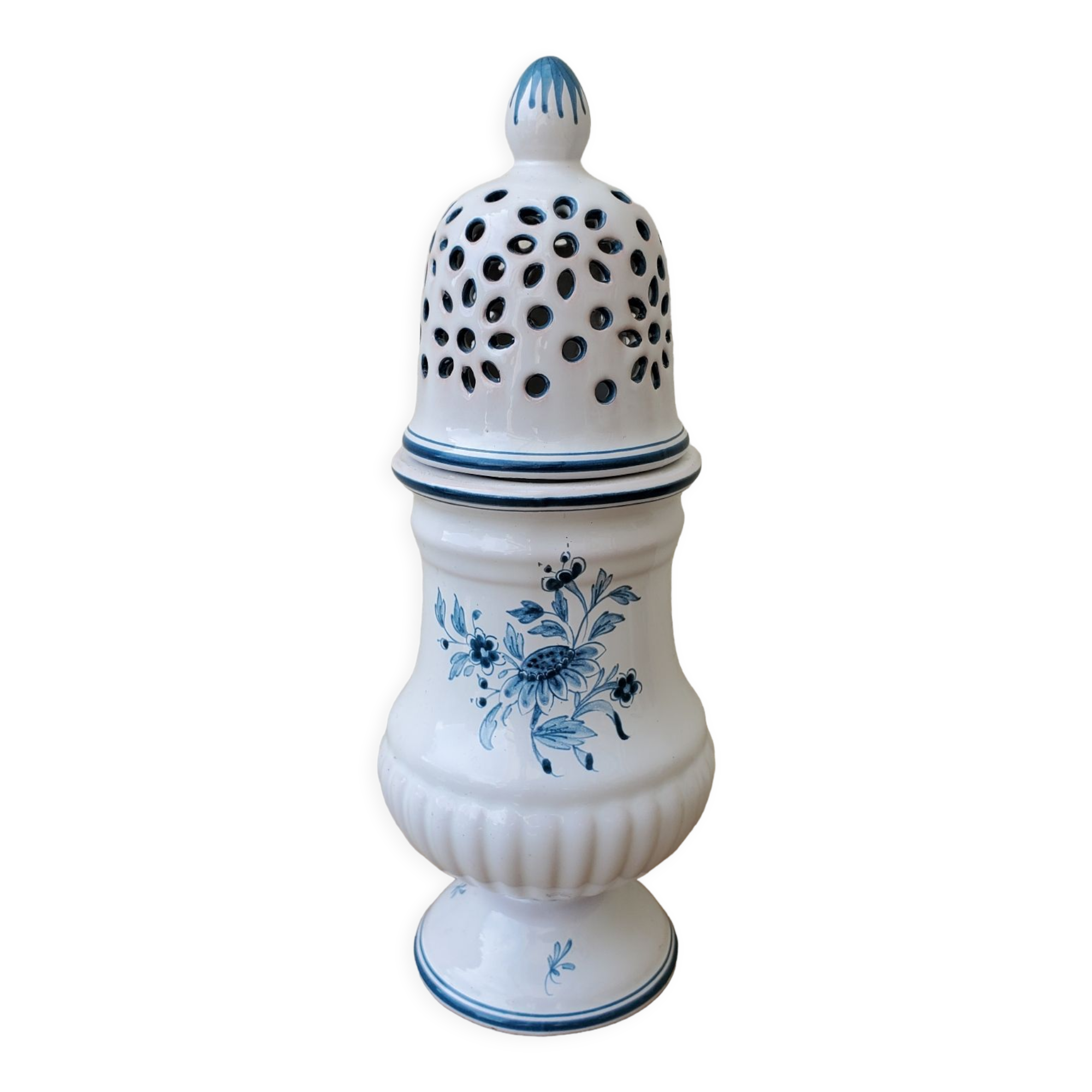 Moustiers earthenware potpourri vase