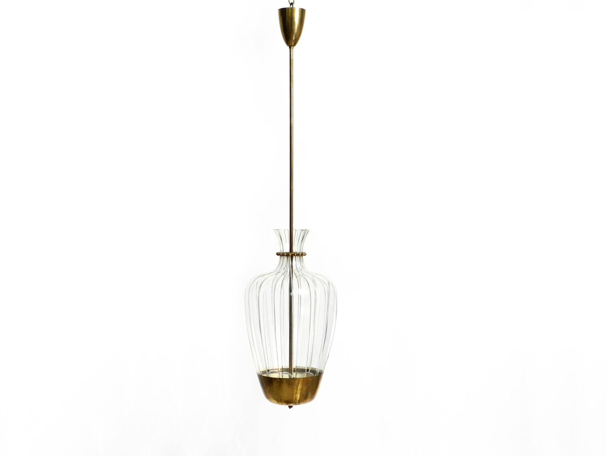Mid-Century Pendant Lamp by Vereinigte Werkstätten, in Brass and Plexiglass
