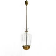 Mid-Century Pendant Lamp by Vereinigte Werkstätten, in Brass and Plexiglass