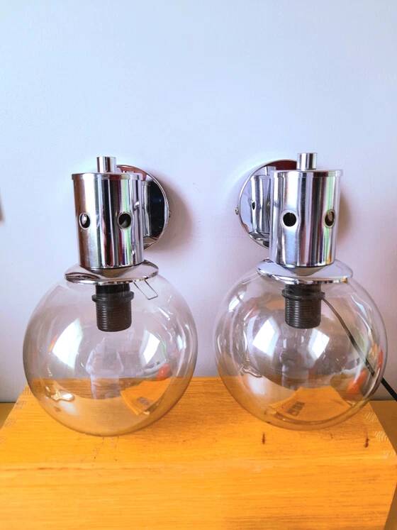 Pair of chrome wall lights 1970
