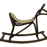 Midcentury bamboo rattan rocking horse 60's design children